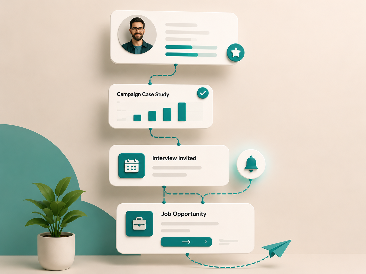 Creative content creation workspace with laptop and colorful marketing materials
