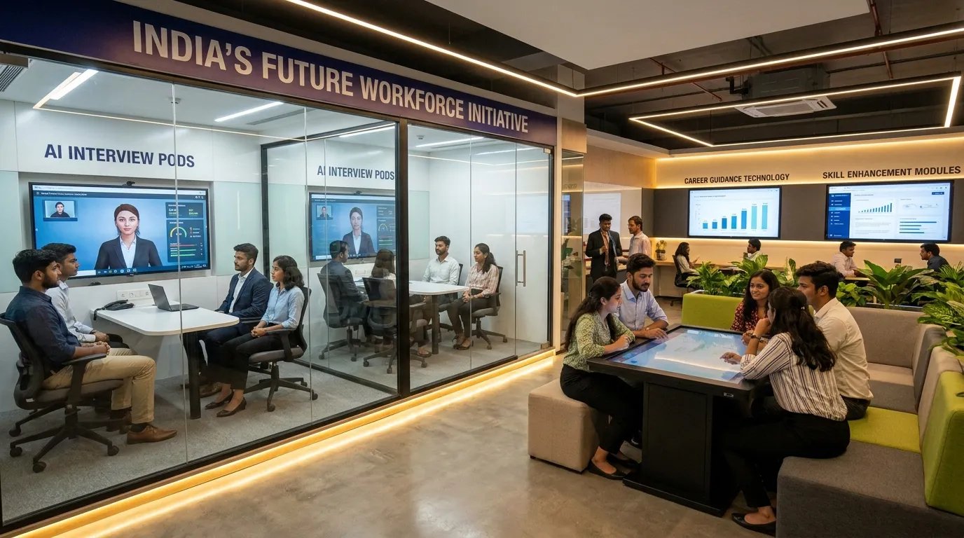 AI-powered interview preparation kiosk launched by Apna at a workforce development centre in Mumbai.