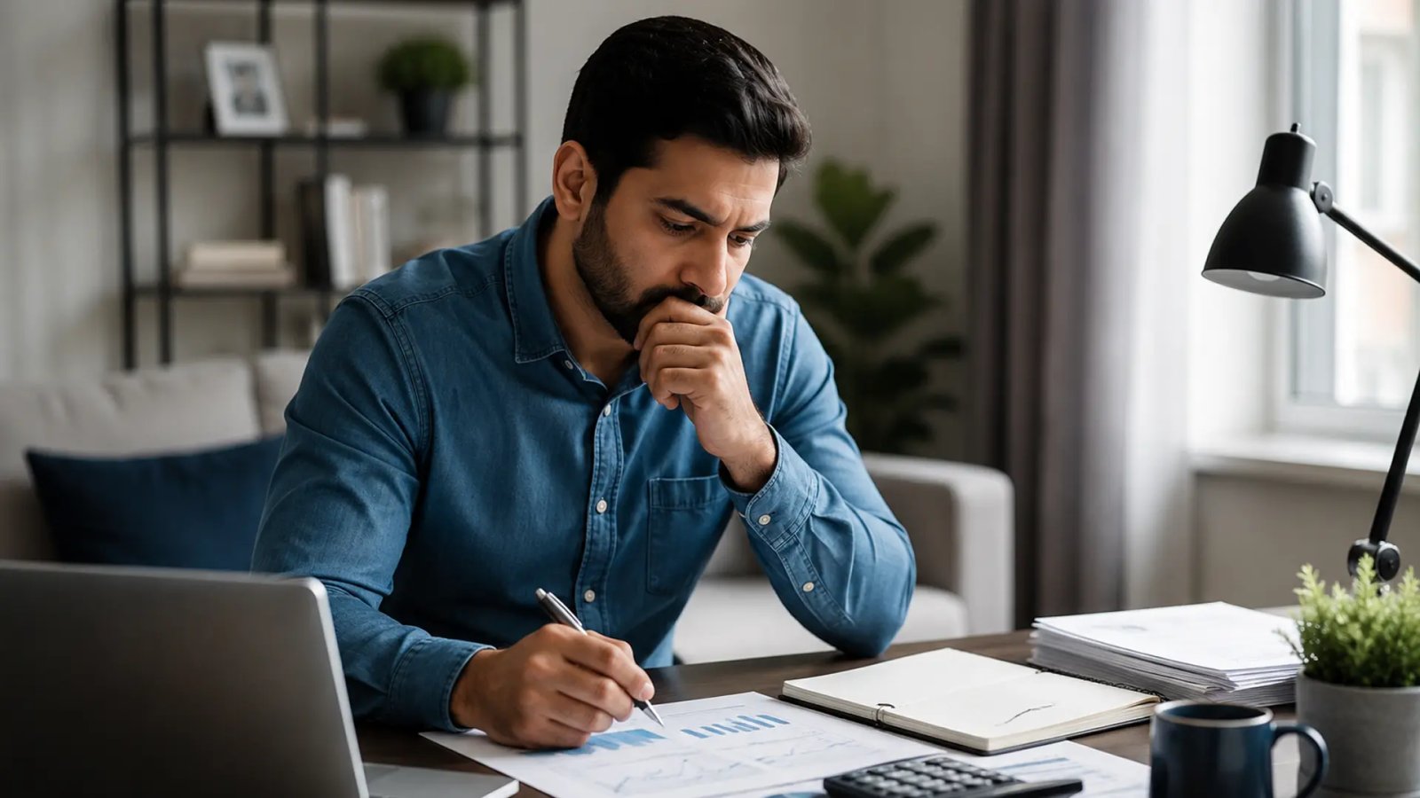 A person reviewing personal finances and budgeting after receiving notice of a job layoff.