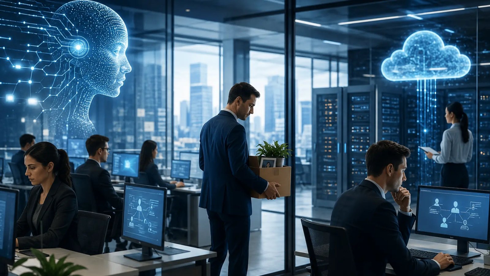 Oracle corporate office building representing workforce restructuring and AI-driven business transformation