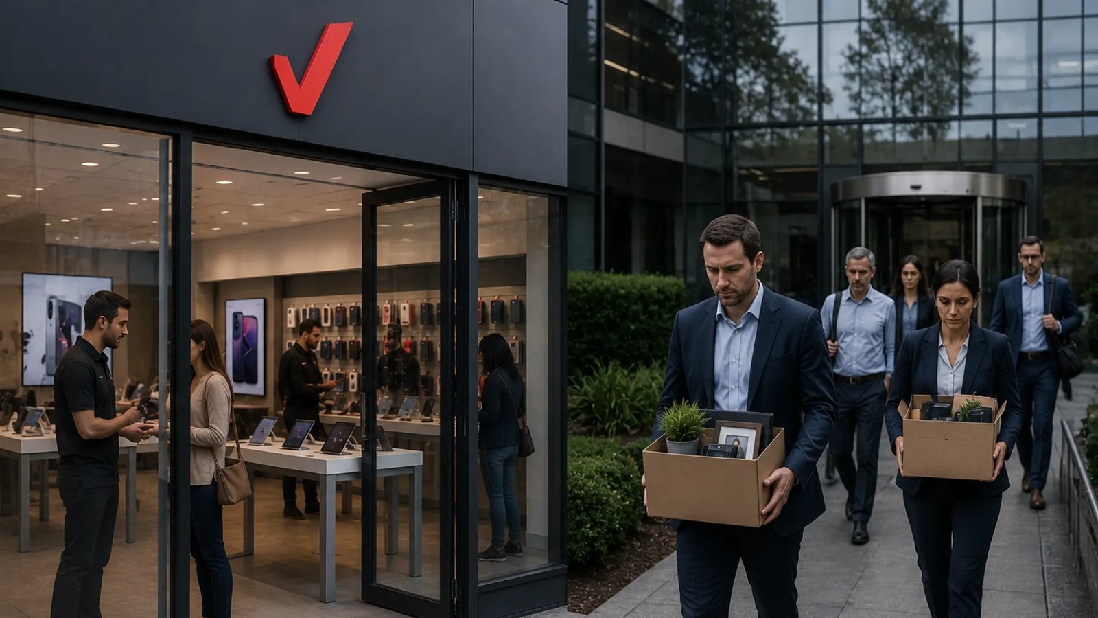 A Verizon retail store exterior representing the company's restructuring and retail network changes.