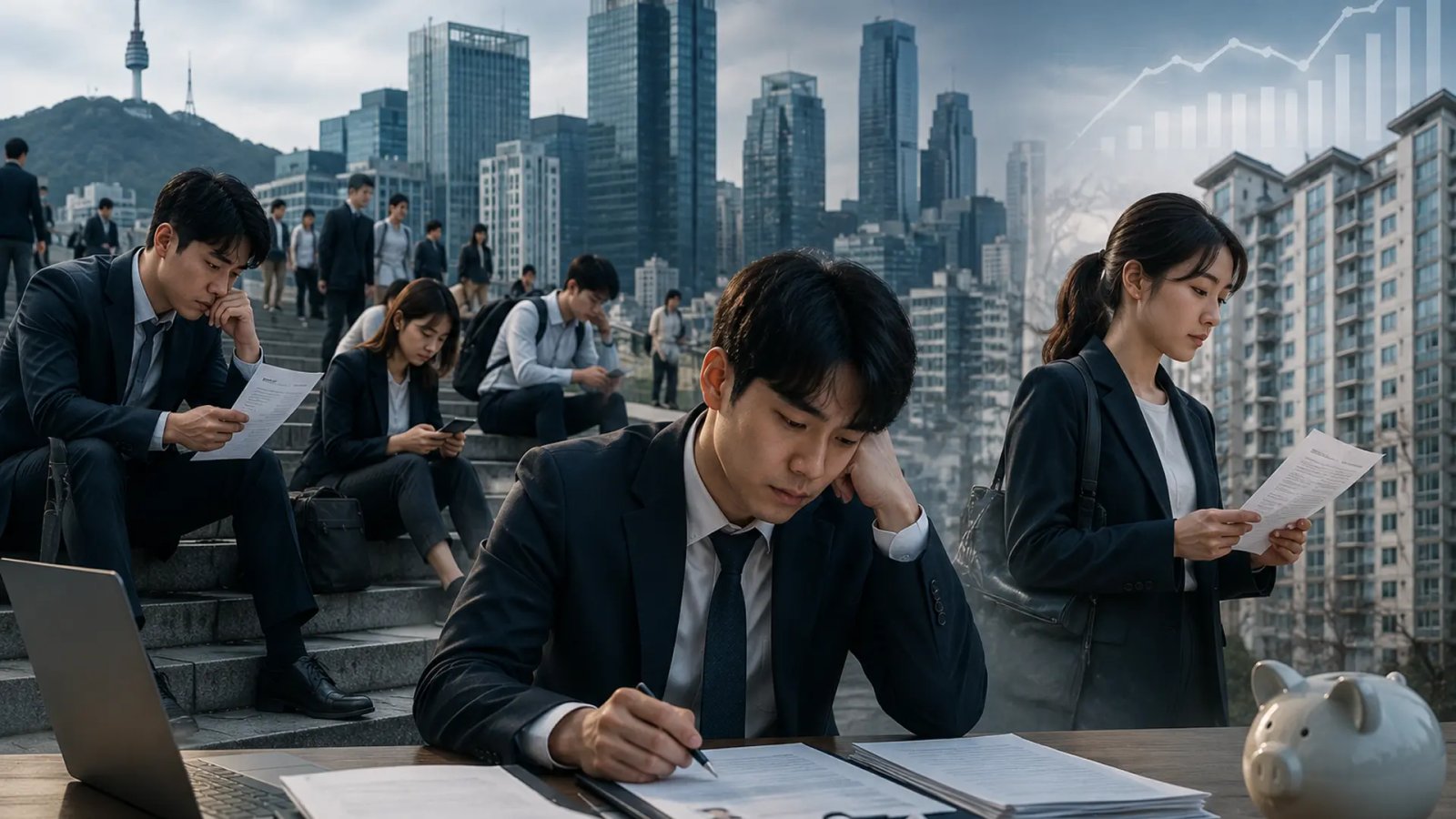 Young adults in South Korea searching for employment opportunities amid economic uncertainty and a changing labor market.