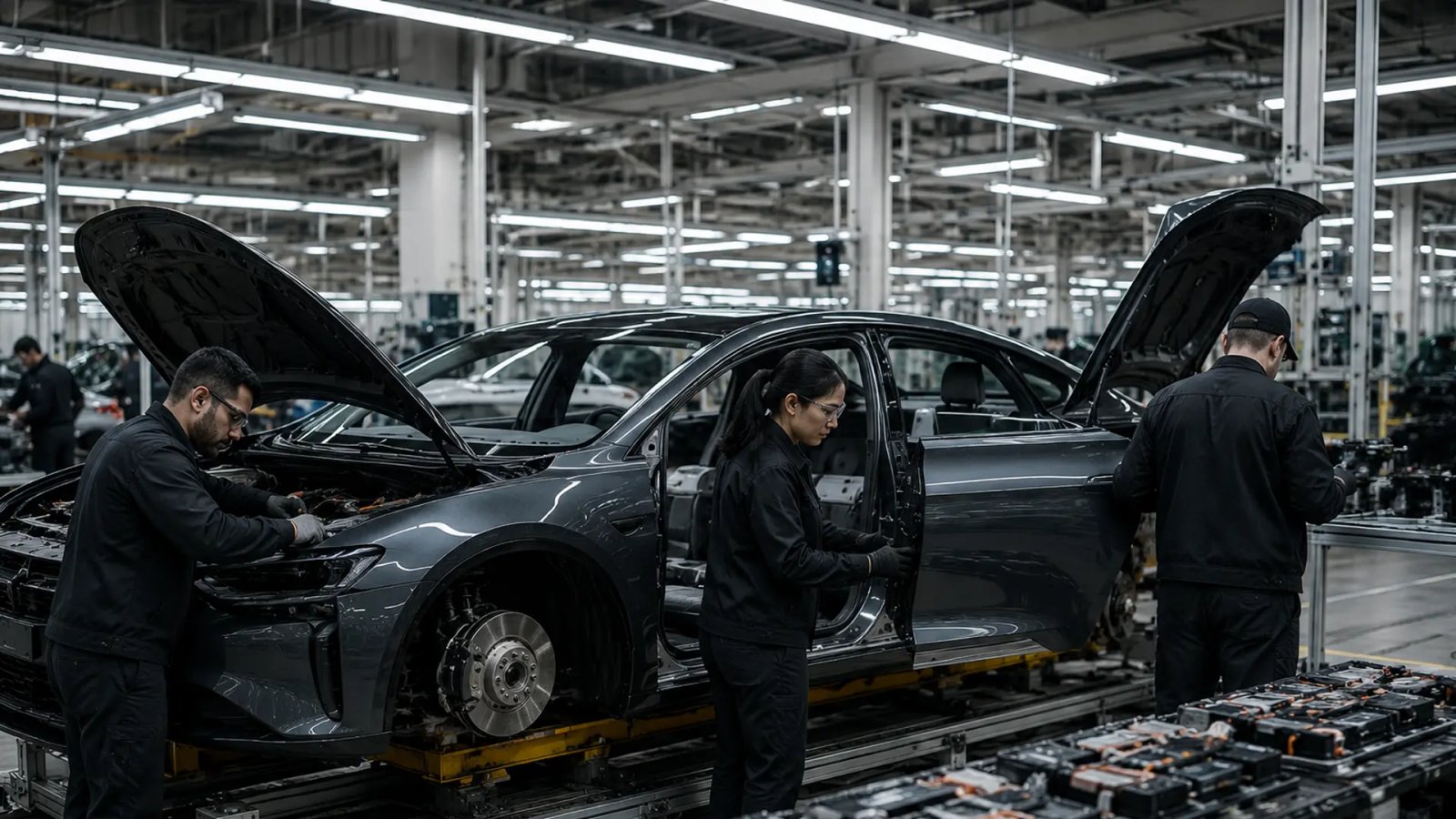 Lucid electric vehicle manufacturing facility representing workforce restructuring and cost-reduction efforts.