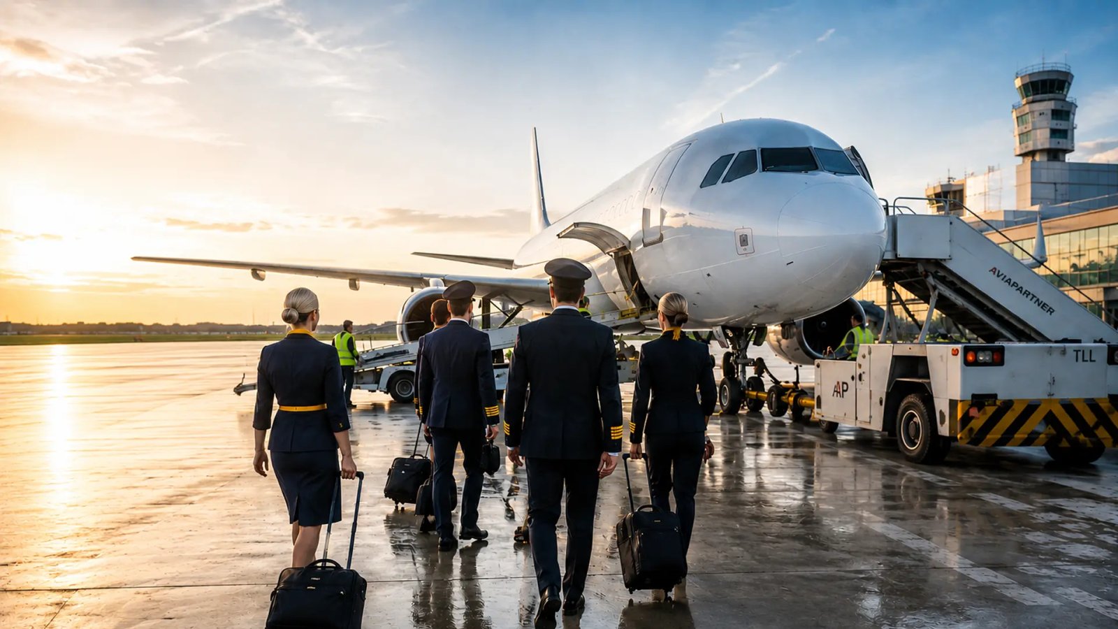 Commercial aircraft on an airport apron, representing airline crew employment and labor practices in the European aviation industry